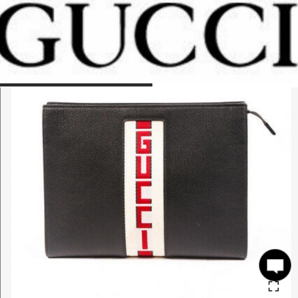New 💕Gucci logo striped black pouch - Picture 1 of 8
